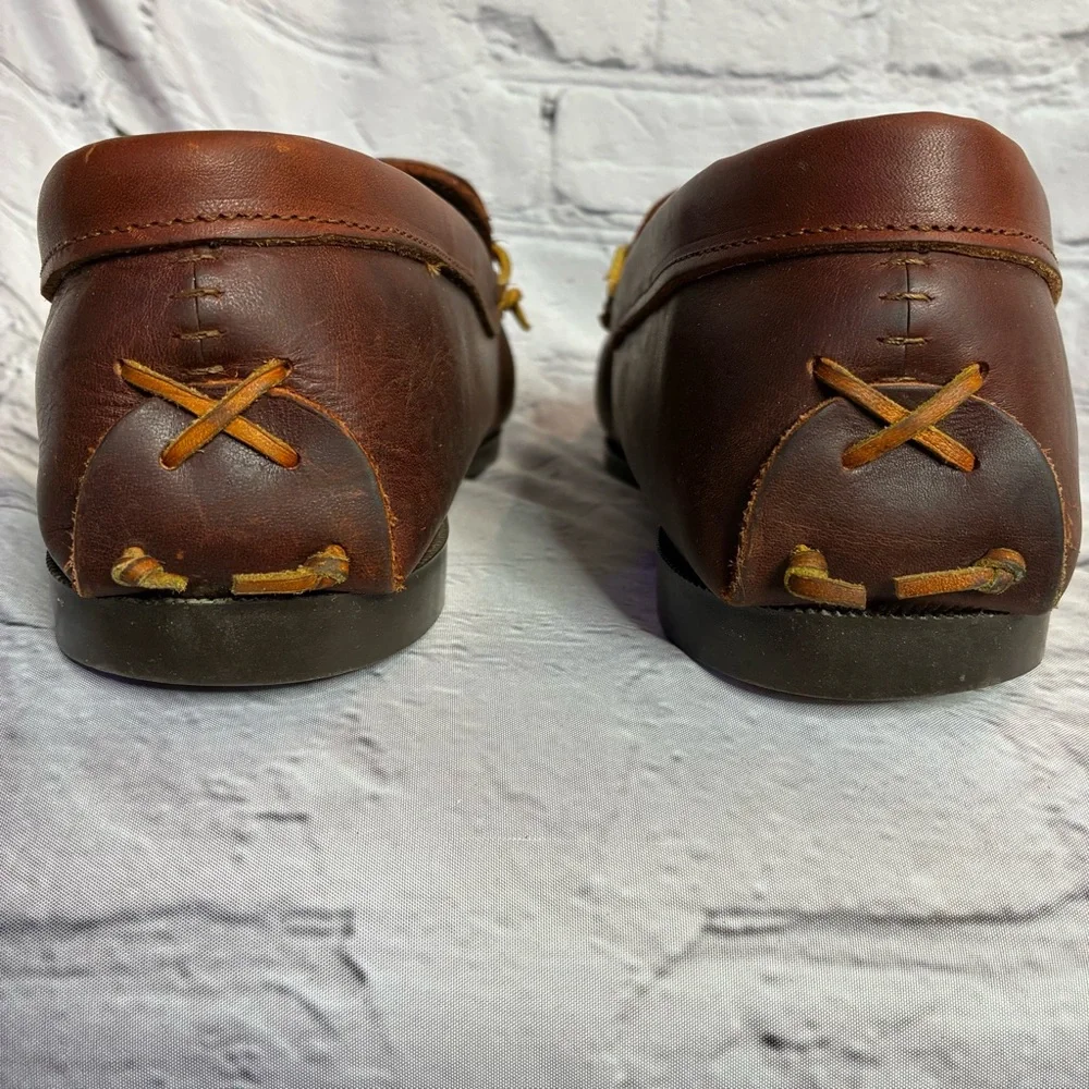 G.H. Bass & Co‎ Vintage Brown Leather Fringe Deck Moccasins Loafers Sz 10.5 READ